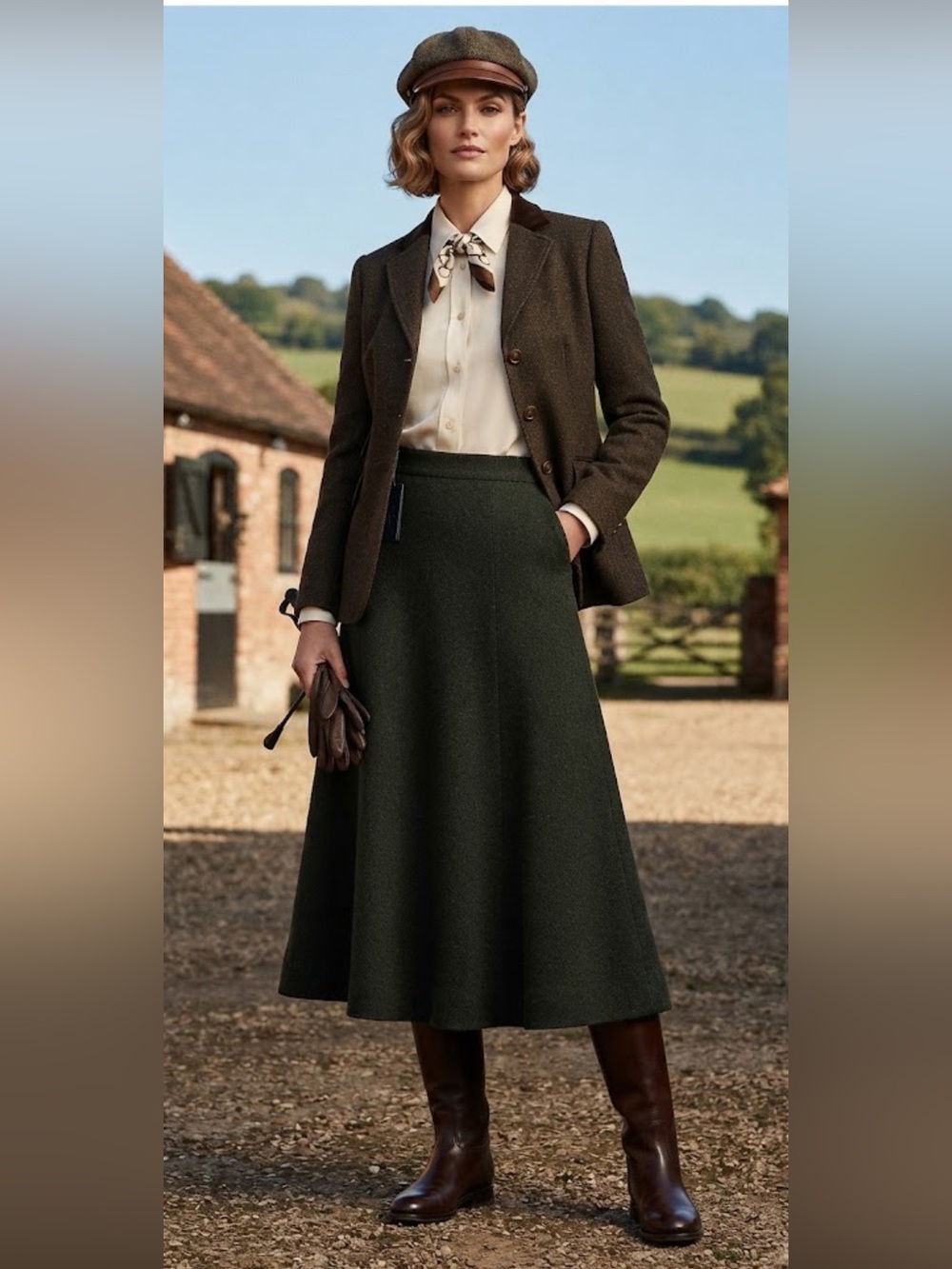 NWT Lauren Ralph Lauren woven green wool skirt